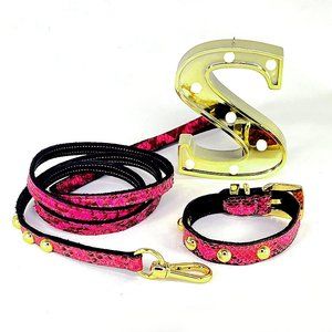 Gold Studded Snakeskin Collar & Leash, 8"-10"